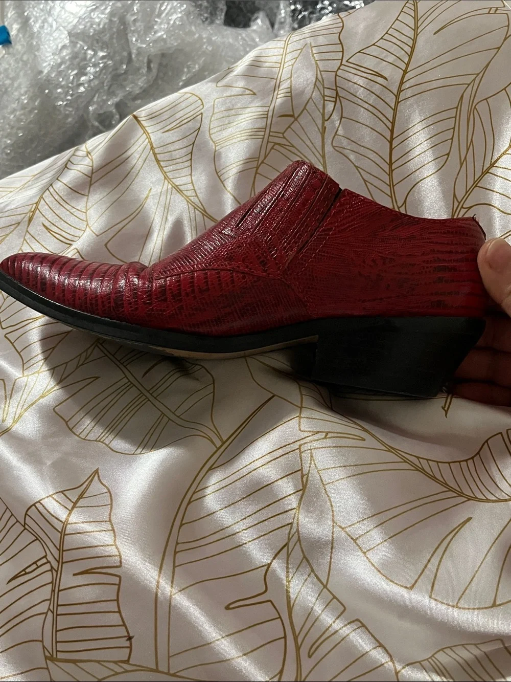Clicks Red Pointed Leather Ankle Booties